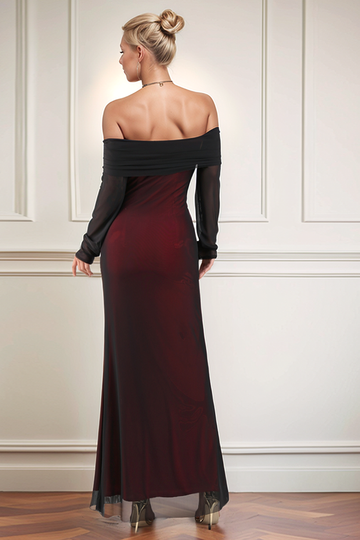 Black Red Off the Shoulder Sheath Formal Dress